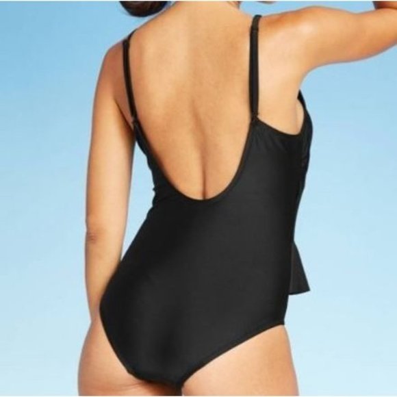 NWT Kona Sol Women's Black Asymmetrical Ruffle 1 Piece Swimsuit Size XL 1094 - Picture 6 of 11